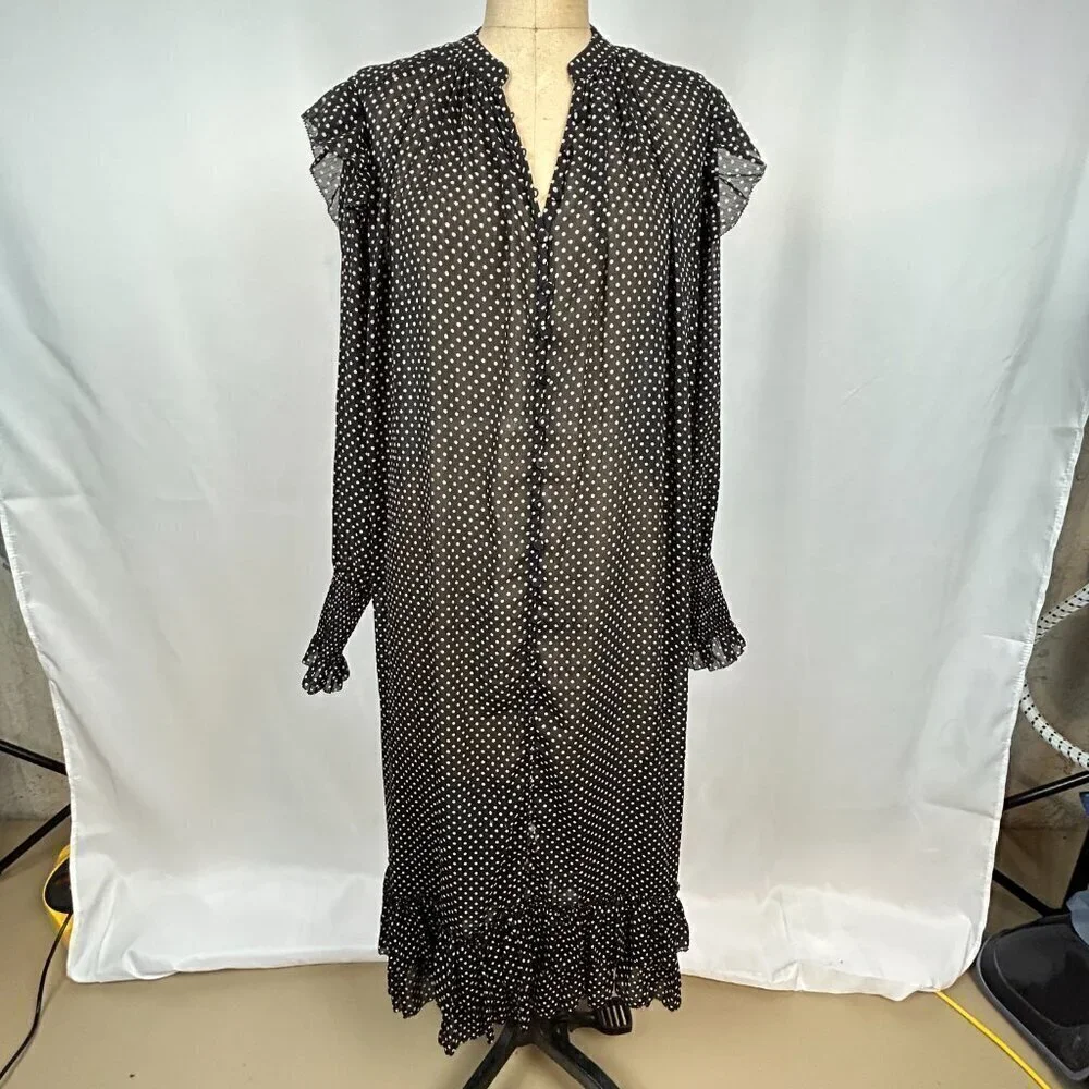 NEW ALLSAINTS Lara White Dot Black Sheer Long Sleeve High/Low Maxi Dress Size 2